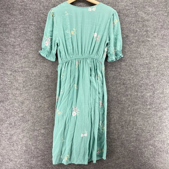 Time And Tru Dress Women S Small Blue Floral Sheath Midi Tasseled V-Neck Casual - Picture 2 of 8